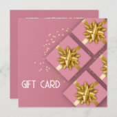 Festive Gold Bow Modern Roze Gift Box Cadeaukaart (Voorkant / Achterkant)