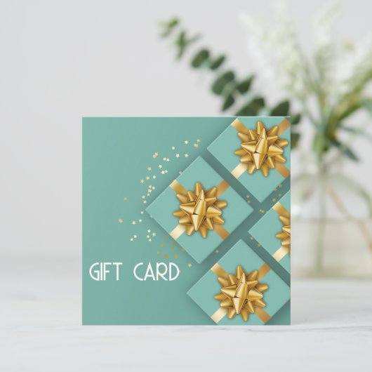 Festive Gold Bow Moderne Mint Cadeaudoos (Staand voorkant)