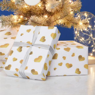 Festive Gold Confetti Hearts Gift Cadeaupapier