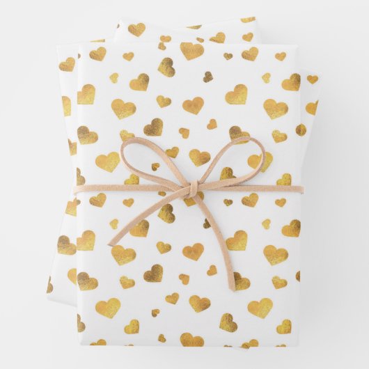 Festive Gold Confetti Hearts Gift Inpakpapier Vel (In situ)