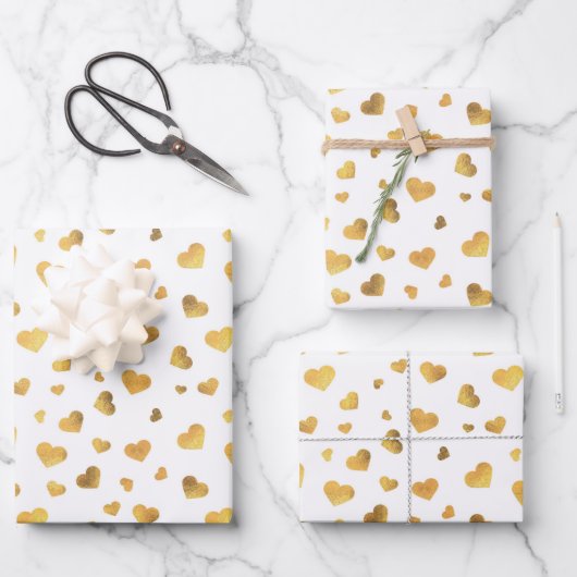 Festive Gold Confetti Hearts Gift Inpakpapier Vel (Voorkant)