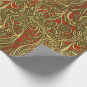 Festive Gold en Red  Celtic Swirling Cadeaupapier (Hoek)
