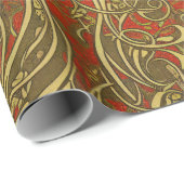 Festive Gold en Red  Celtic Swirling Cadeaupapier (Rol Hoek)