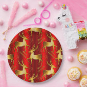 Festive Gold en Red Reindeer Kerstmis Papieren Bordje (Feest)
