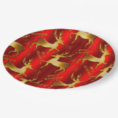 Festive Gold en Red Reindeer Kerstmis Papieren Bordje (Gekanteld)