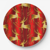 Festive Gold en Red Reindeer Kerstmis Papieren Bordje (Voorkant)