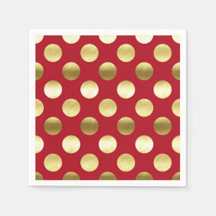 Festive Gold Foil Polka Dots Red Servetten