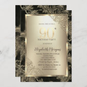 Festive Gold Frame,Floral Damask 90th Birthday Kaart (Voorkant / Achterkant)