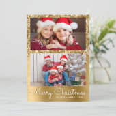 Festive Gold Glam 2 Photo Collage Feestdagenkaart (Staand voorkant)