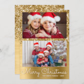 Festive Gold Glam 2 Photo Collage Feestdagenkaart (Voorkant / Achterkant)