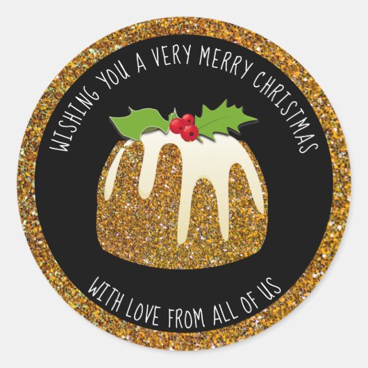 Festive gold glitter pudding MERRY CHRISTMAS Ronde Sticker (Voorkant)