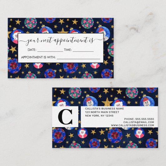 Festive Gold Glitter Stars Ornaments Waterverf Afsprakenkaartje (Voorkant / Achterkant)