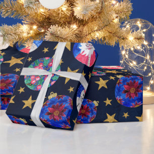 Festive Gold Glitter Stars Ornaments Waterverf Cadeaupapier