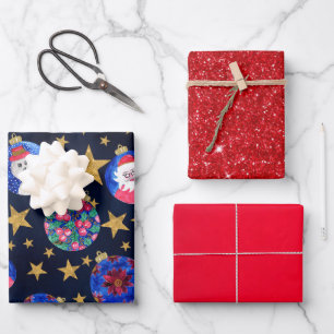 Festive Gold Glitter Stars Ornaments Waterverf Inpakpapier Vel