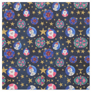 Festive Gold Glitter Stars Ornaments Waterverf Stof