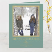 Festive Gold Green Merry Christmas Photo Kaart (Gele Bloem)
