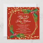 Festive Gold Holiday kerstbruiloft Holly Red Kaart (Voorkant)