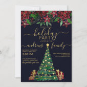 Festive Gold Holiday Tree Gifts Floral Holiday Kaart (Voorkant)