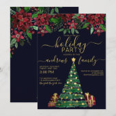 Festive Gold Holiday Tree Gifts Floral Holiday Kaart (Voorkant / Achterkant)