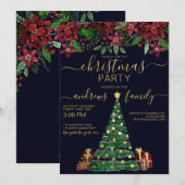 Festive Gold Holiday Tree Gifts Floral Kerstmis Kaart (Voorkant / Achterkant)