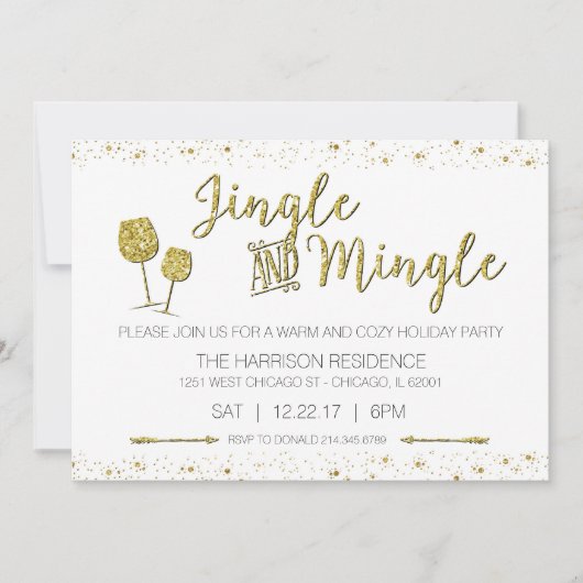 Festive Gold Jingle & Mingle Holiday Party nodigt Kaart (Voorkant)