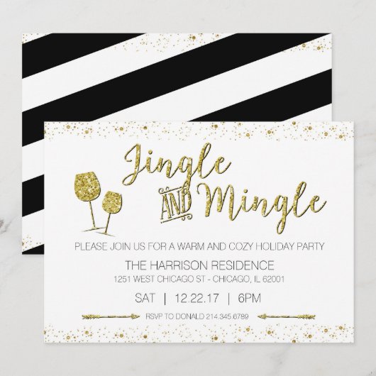 Festive Gold Jingle & Mingle Holiday Party nodigt Kaart (Voorkant / Achterkant)