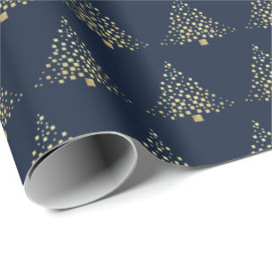 Festive Gold kerstbomen Navy Blue Cadeaupapier