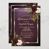 Festive Gold Lijst Burgundy Rozen Retirement Kaart (Voorkant / Achterkant)