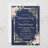 Festive Gold Lijst Navy Blue Flowers Retirement Kaart (Voorkant)
