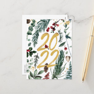 Festive Gold Pine Bough Magnolia Kerstmis 2022 Feestdagenkaart