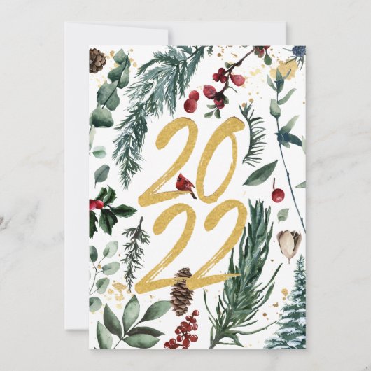Festive Gold Pine Bough Magnolia Kerstmis 2022 Feestdagenkaart (Voorkant)