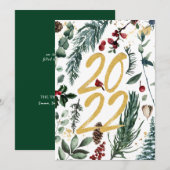 Festive Gold Pine Bough Magnolia Kerstmis 2022 Feestdagenkaart (Voorkant / Achterkant)