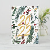 Festive Gold Pine Bough Magnolia Kerstmis 2022 Feestdagenkaart (Staand voorkant)