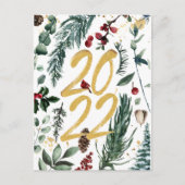 Festive Gold Pine Bough Magnolia Kerstmis 2022 Feestdagenkaart (Voorkant)