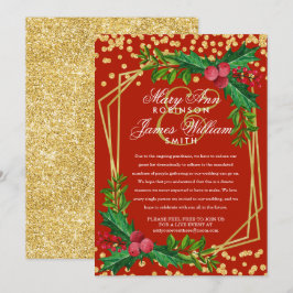 Festive Gold Reduced kerstbruiloft Holly Red Kaart