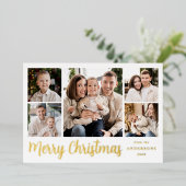 Festive Gold Script 5 Photo Collage Folie Feestdagenkaart (Staand Voorkant)