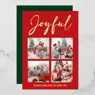 Festive Gold Script JOYFUL Modern Red Photo Folie Feestdagenkaart