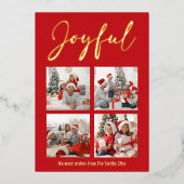 Festive Gold Script JOYFUL Modern Red Photo Folie Feestdagenkaart (Voorkant)