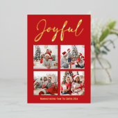 Festive Gold Script JOYFUL Modern Red Photo Folie Feestdagenkaart (Staand Voorkant)