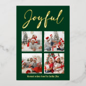 Festive Gold Script JOYFUL Moderne groene foto Folie Feestdagenkaart (Voorkant)