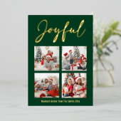 Festive Gold Script JOYFUL Moderne groene foto Folie Feestdagenkaart (Staand Voorkant)