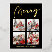 Festive Gold Script MERRY Modern Black Photo Folie Feestdagenkaart (Voorkant)