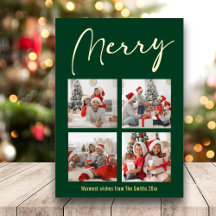 Festive Gold Script MERRY Moderne Green Photo