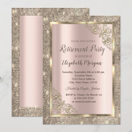 Festive Gold Sequins Lijst, Roos Gold Retirement I Kaart (Voorkant / Achterkant)
