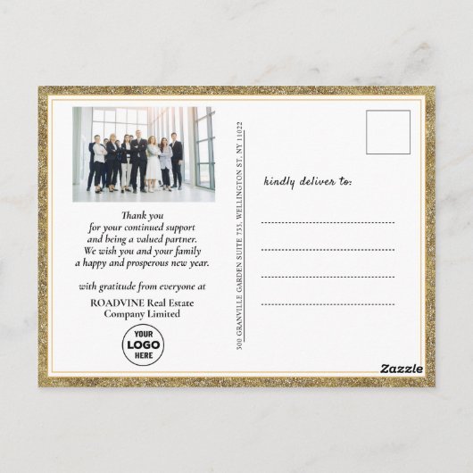 Festive Gold Snowflakes Foto van een nieuw jaar Briefkaart (Achterkant)