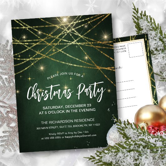 Festive Gold String-lampjes met kerstfeest Uitnodiging Briefkaart