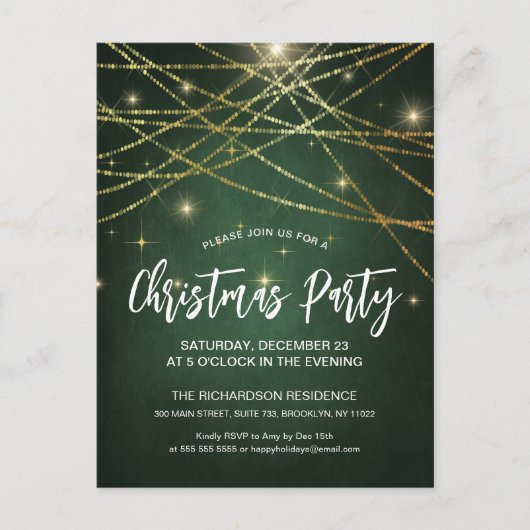 Festive Gold String-lampjes met kerstfeest Uitnodiging Briefkaart (Voorkant)