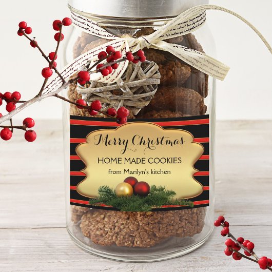 Festive Gold Striped kerstlabel Voedselcontainer Etiket