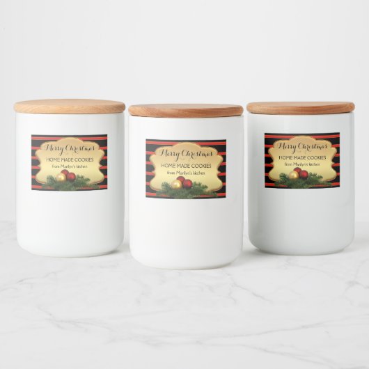 Festive Gold Striped kerstlabel Voedselcontainer Etiket (Flessen)