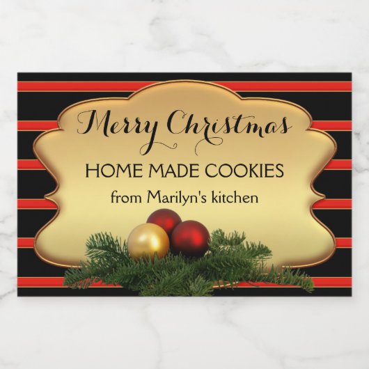 Festive Gold Striped kerstlabel Voedselcontainer Etiket (Enkel label)